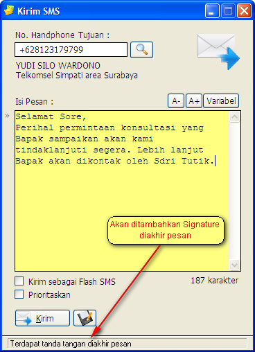 Kirim SMS dengan Signature