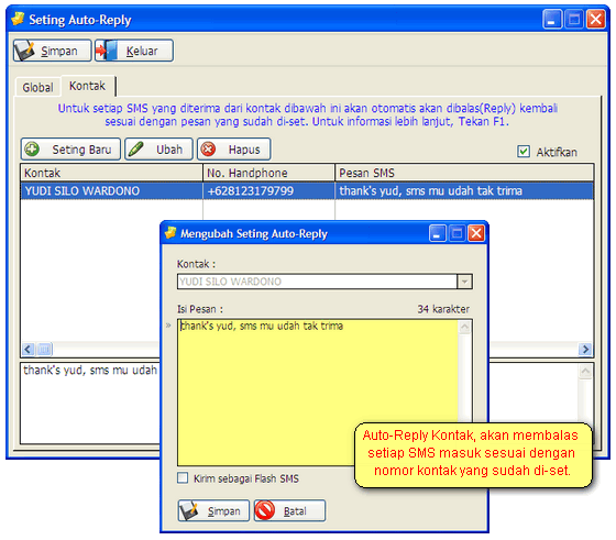 seting auto-reply kontak