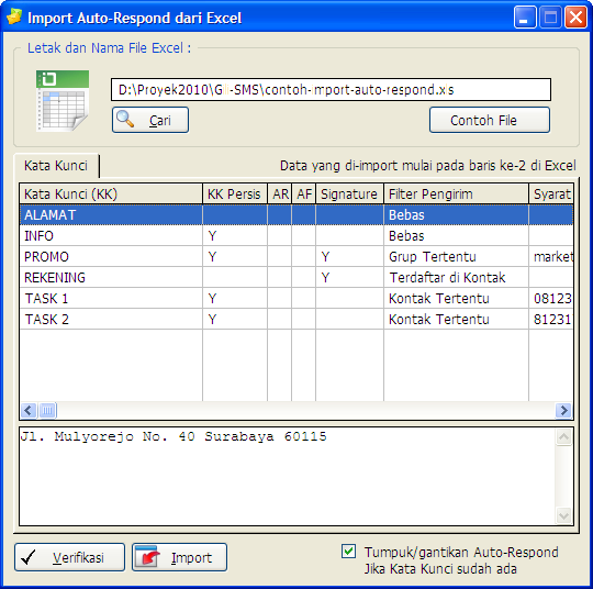 Import auto-respond dari Excel