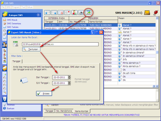 Export Inbox software sms