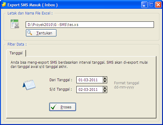 export sms sesuai tanggal