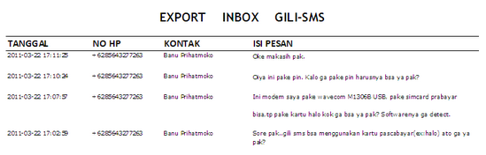 Hasil file export sms