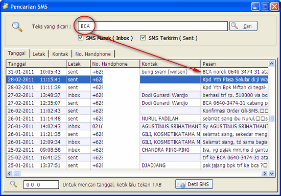 pencarian sms