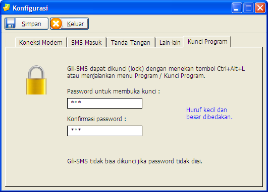 Proteksi Gili-SMS dengan password