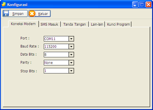 seting koneksi software sms dengan modem