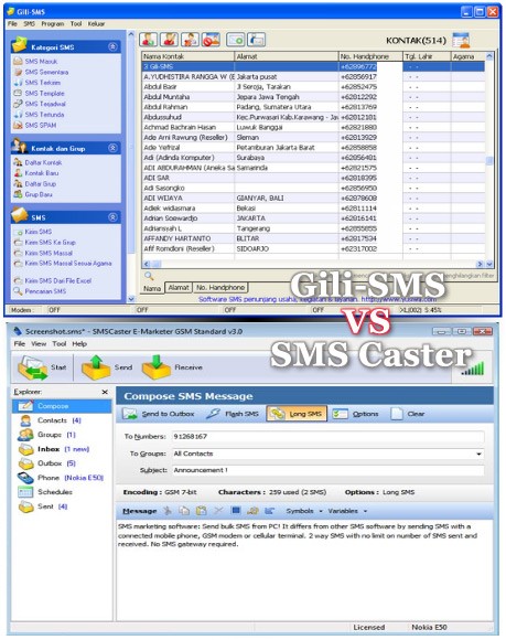 Perbandingan antara Gili-SMS dan SMS Caster